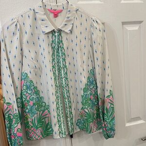 Lilly Pulitzer White Blouse with Blue and Green Accents